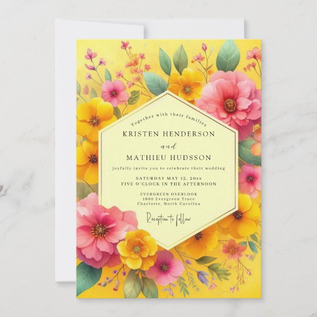 Invitación Boda Caprichosa Floral Amarilla (Anverso)