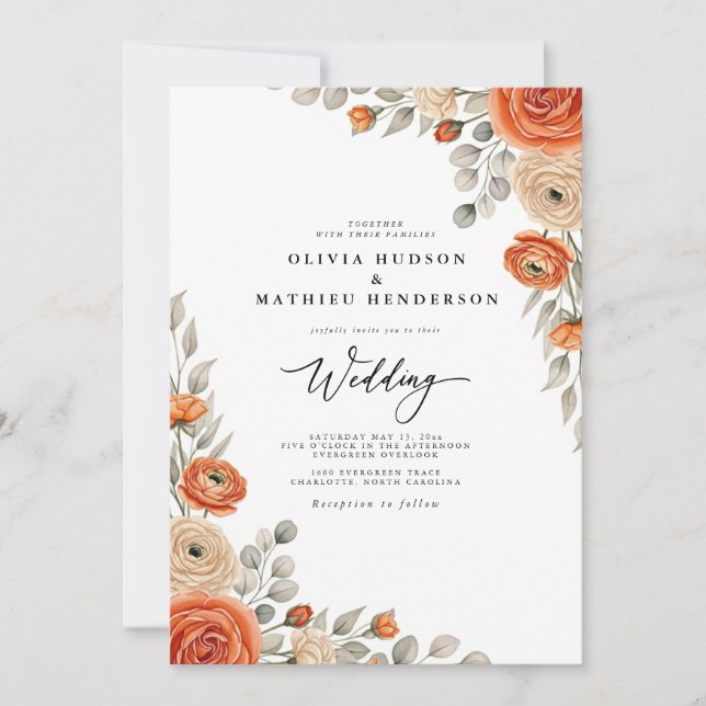 Invitación Boda Caprichosa Floral Ámbar (Anverso)