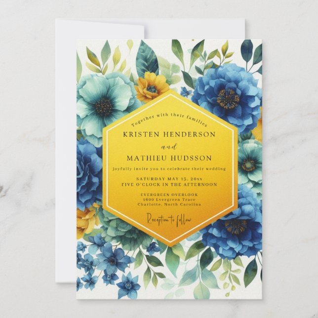 Invitación Boda Caprichosa Floral Azul (Anverso)
