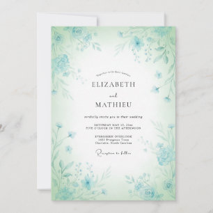 Invitación Boda Caprichosa Floral Azul Menta