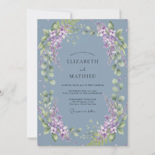 Invitación Boda caprichosa floral azul pizarra