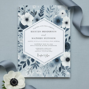 Invitación Boda Caprichosa Floral Azul Pizarra