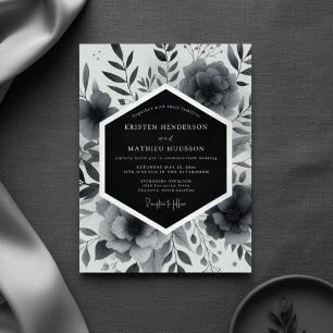 Invitación Boda caprichosa floral de carbón malhumorado
