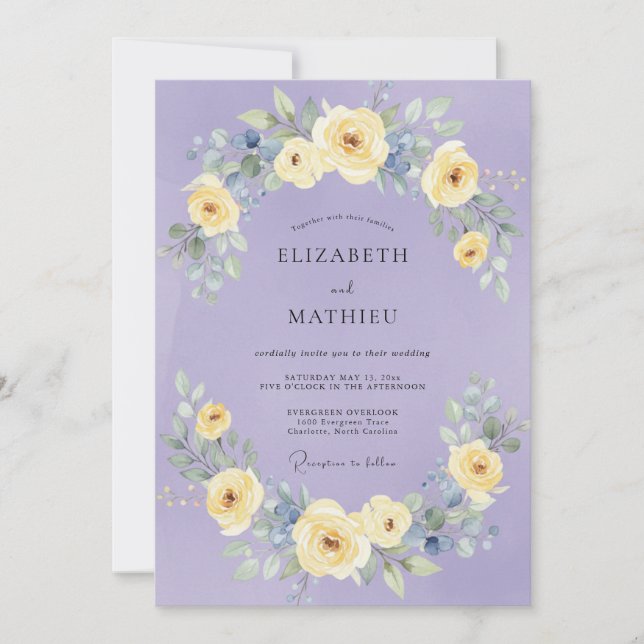 Invitación Boda Caprichosa Floral de Lavanda (Anverso)
