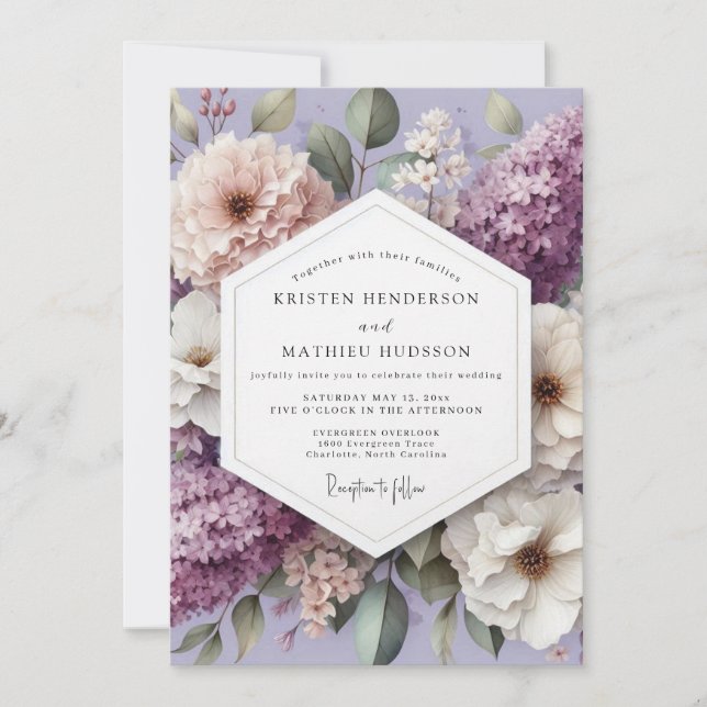 Invitación Boda Caprichosa Floral de Lavanda (Anverso)