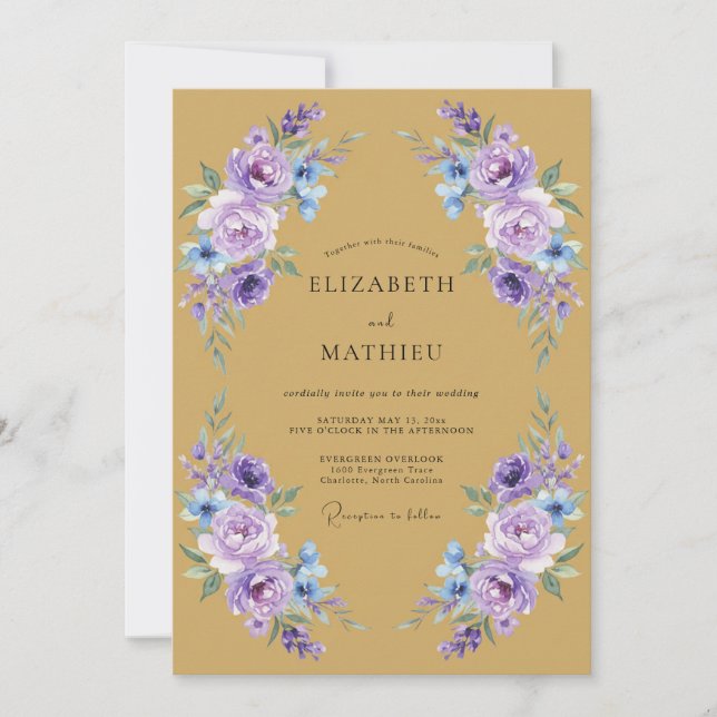 Invitación Boda Caprichosa Floral de Lavanda (Anverso)
