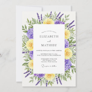 Invitación Boda caprichosa floral de lavanda y amarillo