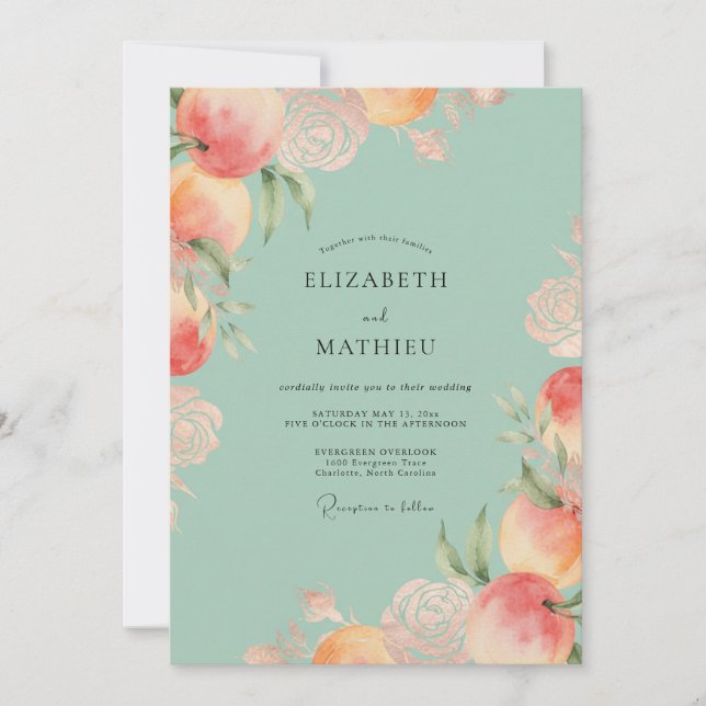 Invitación Boda Caprichosa Floral de Melocotón (Anverso)