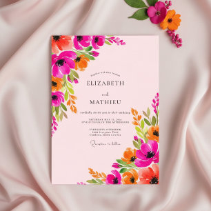 Invitación Boda caprichosa floral exuberante de color fucsia