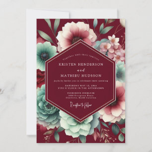 Invitación Boda Caprichosa Floral Granate