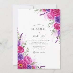 Invitación Boda caprichosa floral magenta púrpura