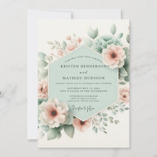 Invitación Boda Caprichosa Floral Melocotón Pastel (Anverso)