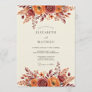 Invitación Boda Caprichosa Floral Óxido Otoñal