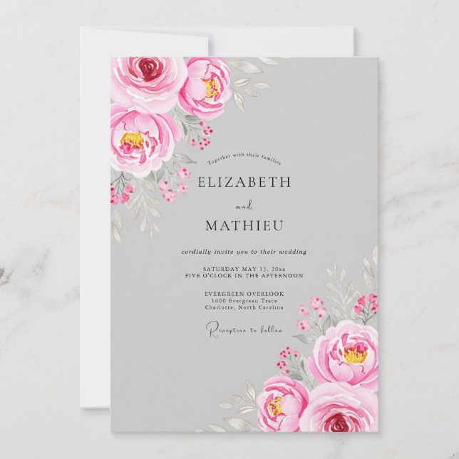 Invitación Boda Caprichosa Floral Rosa (Anverso)