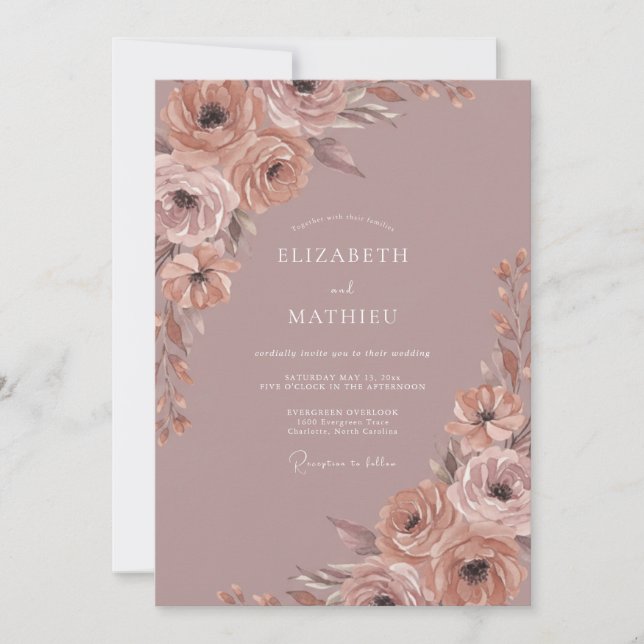 Invitación Boda Caprichosa Floral Rosa (Anverso)