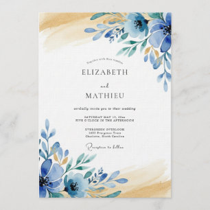 Invitación Boda Caprichosa Floral Texturizada Azul