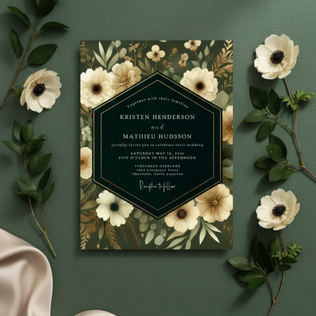 Invitación Boda caprichosa floral verde oliva (Subido por el creador)