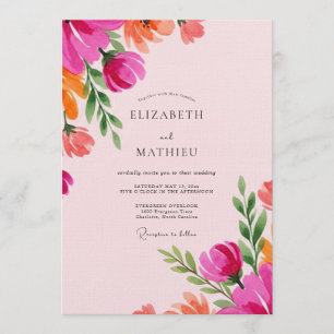 Invitación Boda caprichosa floral vibrante fucsia