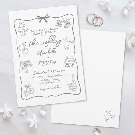 Invitación Boda Caprichosa Gris Dibujada a Mano