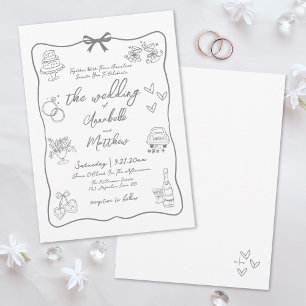 Invitación Boda Caprichosa Gris Dibujada a Mano