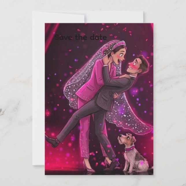 Invitación Boda Caprichosa Guardar la Fecha con CuInvitation (Anverso)