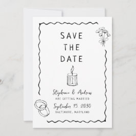 Invitación Boda caprichosa ilustrada salva la fecha