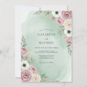 Invitación Boda Caprichosa Pintada Rosa Menta