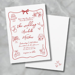 Invitación Boda Caprichosa Roja Dibujada a Mano