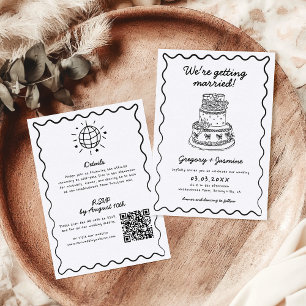 Invitación Boda caprichosa todo en uno dibujada a mano