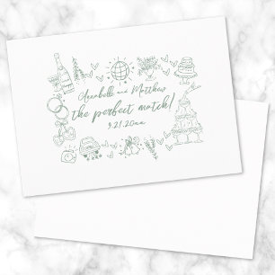 Invitación Boda Caprichosa Verde Combinación Perfecta Dibujad