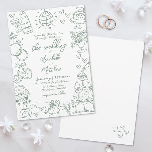 Invitación Boda Caprichosa Verde Dibujada a Mano