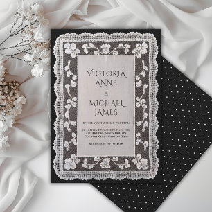 Invitación Boda caprichosa vintage con encaje negro