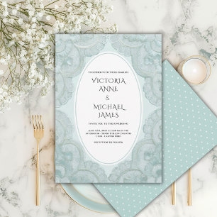 Invitación Boda caprichosa vintage con encaje verde