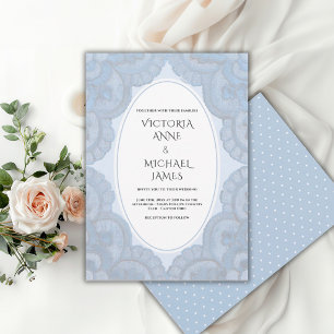 Invitación Boda caprichosa vintage de encaje azul