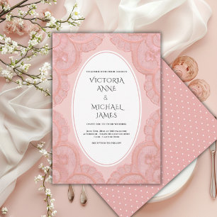 Invitación Boda caprichosa vintage de encaje de coral