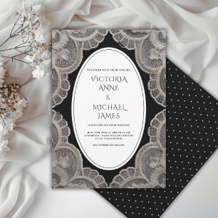 Invitación Boda caprichosa vintage de encaje negro