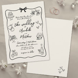Invitación Boda Caprichosa Vintage Dibujada a Mano