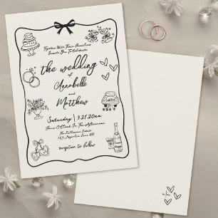 Invitación Boda Caprichosa Vintage Dibujada a Mano