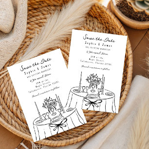 Invitación boda caprichosa y moderna de dibujo a mano en negr