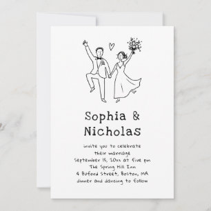 Invitación Boda Caprichosa y Original Dibujo a Mano + QR