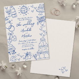 Invitación Boda caprichoso azul ventilado de mano