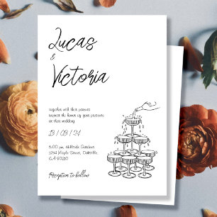 Invitación Boda caprichoso blanco y negro de mano