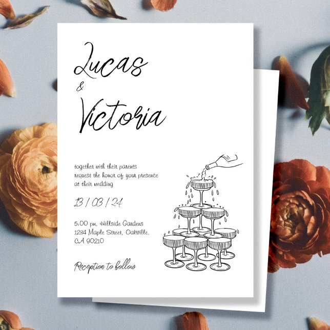 Invitación Boda caprichoso blanco y negro de mano (Subido por el creador)