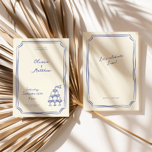 Invitación Boda caprichoso Champagne Tower Blue