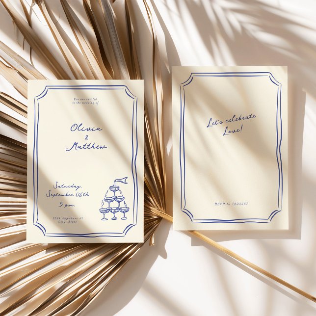 Invitación Boda caprichoso Champagne Tower Blue (whimsical wedding invite blue
)