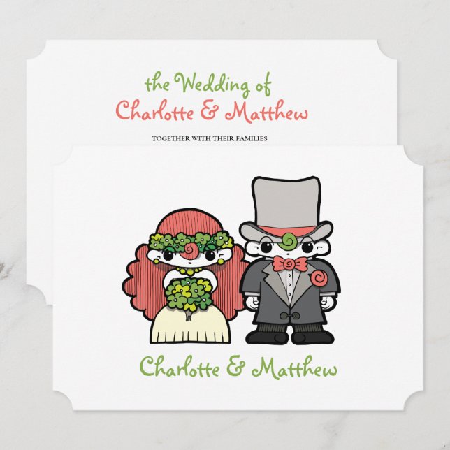Invitación Boda caprichoso de caracteres de dibujos animados (Anverso / Reverso)