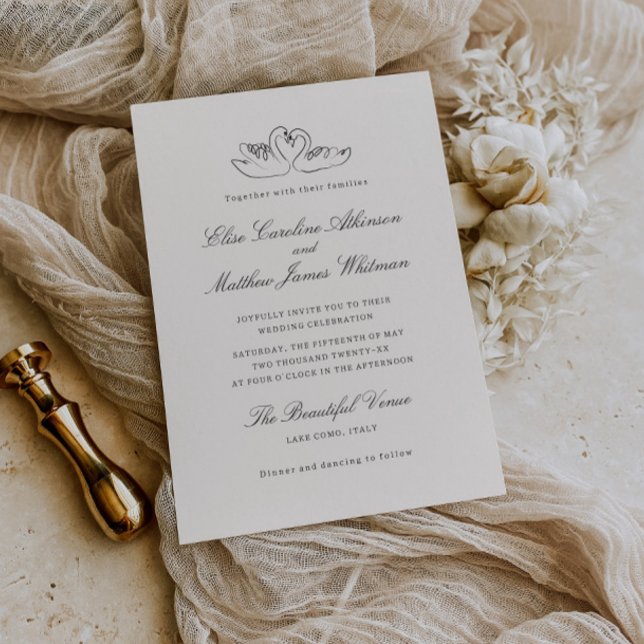 Invitación Boda caprichoso de cisnes ilustrados (Subido por el creador)