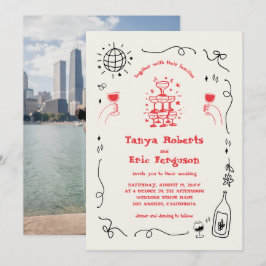 Invitación Boda caprichoso de cóctel de mano con champagne