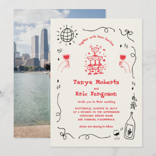 Invitación Boda caprichoso de cóctel de mano con champagne