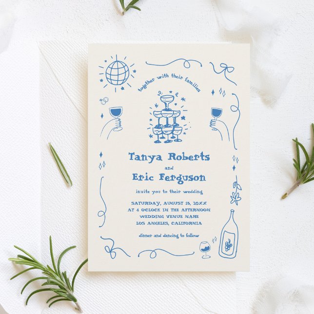 Invitación Boda caprichoso de cóctel de mano con champagne (Subido por el creador)